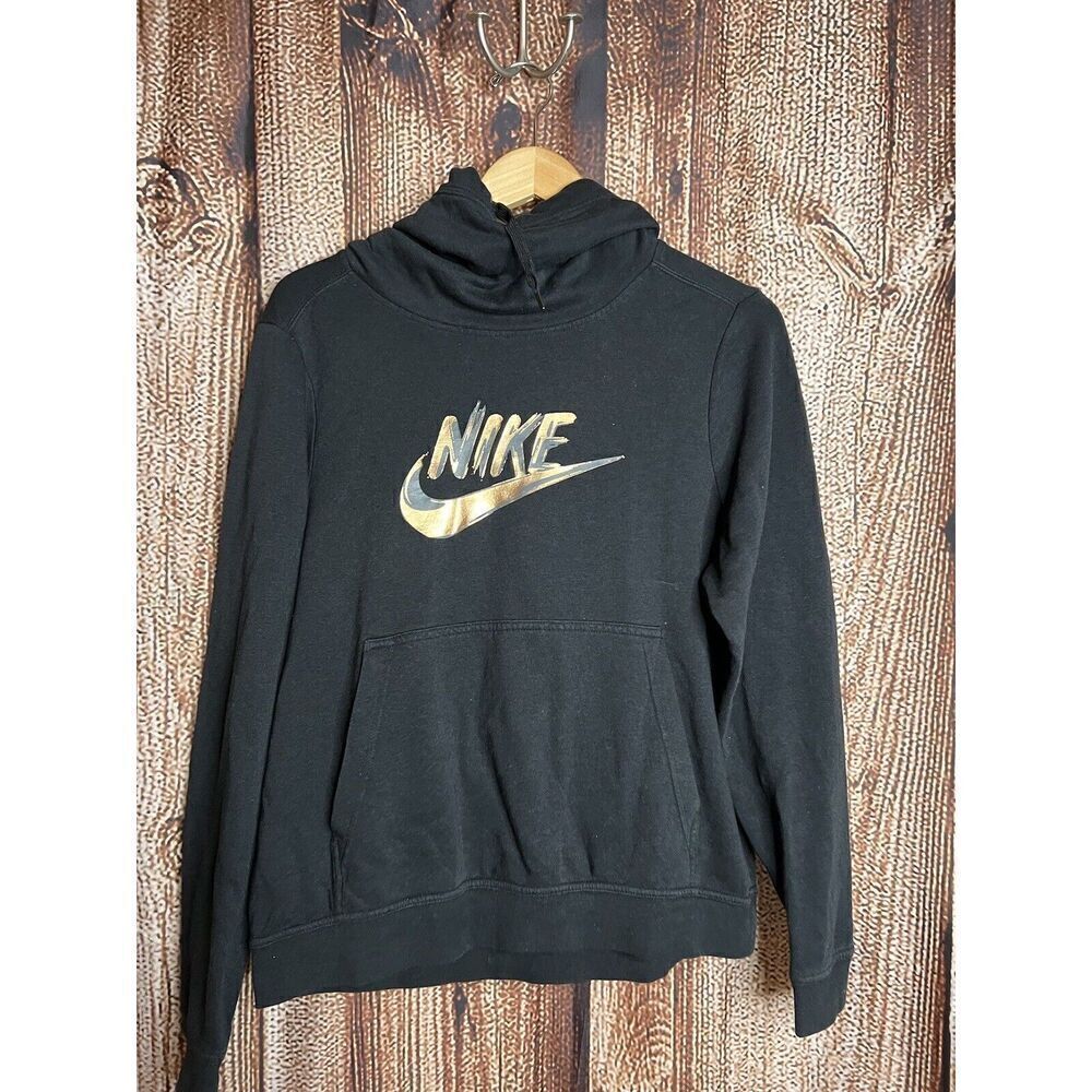Nike Women sz M Funnel Neck Sweatshirt Black Hoodie bq8849